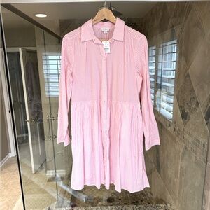 J. Crew Factory Pink White Striped Button-Front Shirt Dress